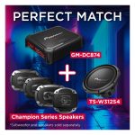 آمپلی‌فایر پایونیر GM-DC874 نصب‌شده در خودرو با سیم‌کشی دقیق و حرفه‌ای