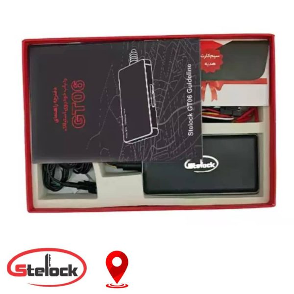 محتویات بسته ردیاب خودرو استیلاک GT06 شامل سیم‌کشی و دفترچه