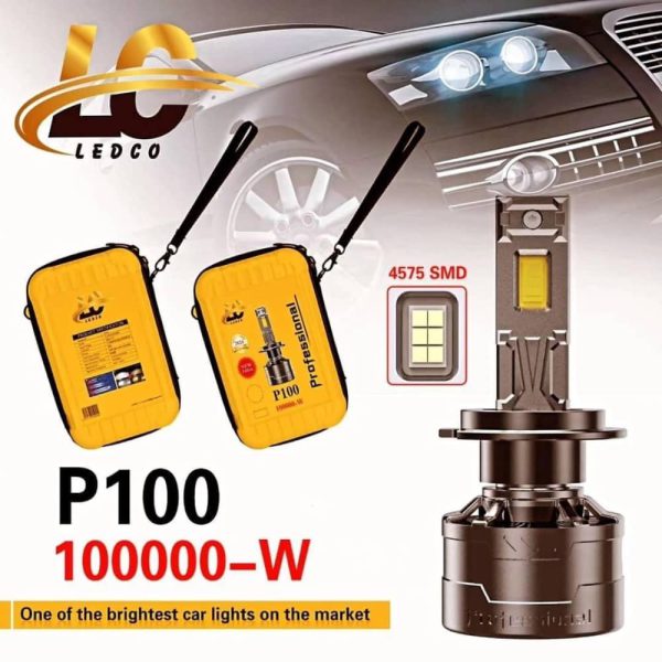 نور سفید و شفاف هدلایت P100 LEDCO پایه H1 با توان 100000 وات