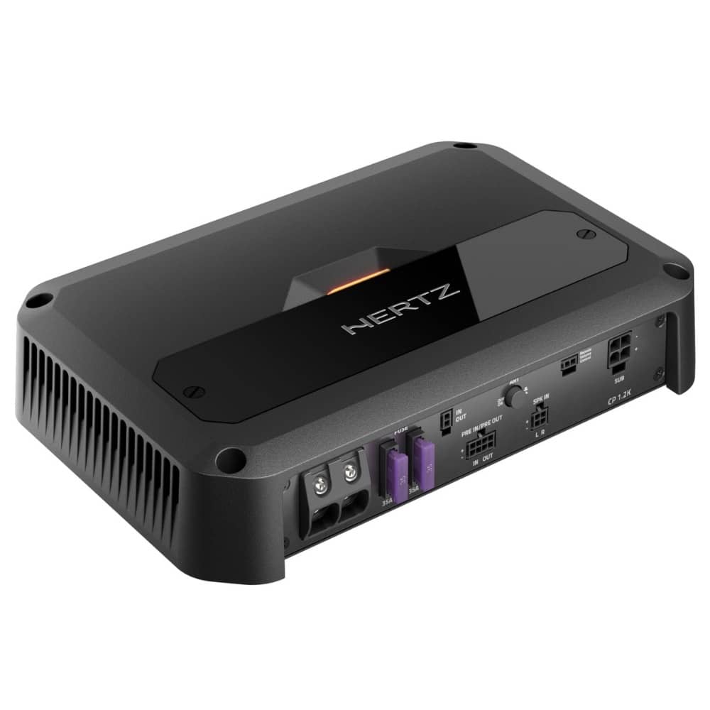 نمای اصلی آمپلی فایر HERTZ CP1.2K با طراحی مونو بلاک و بدنه آلومینیومی مقاوم