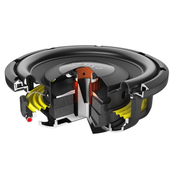 ساب ووفر HERTZ MPS250S4 نمای زاویه دار برای نمایش کیفیت ساخت و عمق مخروط