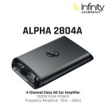 نمای زاویه‌دار آمپلی فایر Infinity Alpha 2804A با هیت‌سینک خنک‌کننده