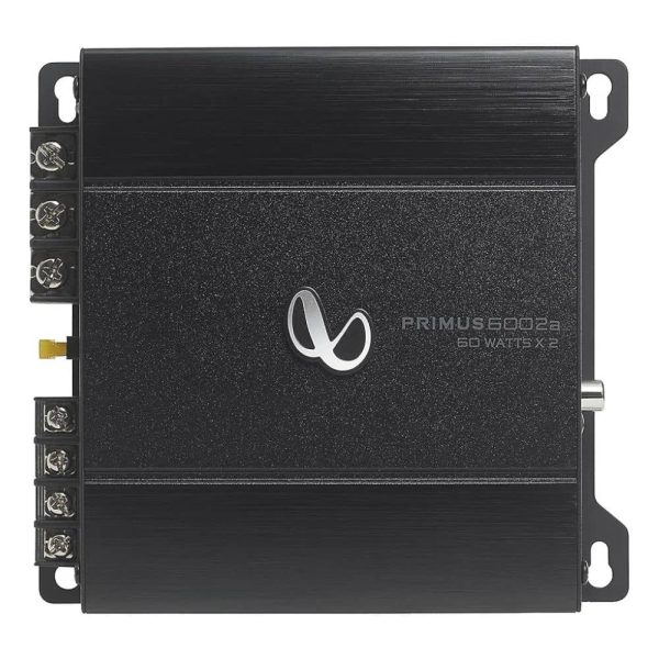 نمای زاویه‌دار آمپلی فایر Infinity Primus A6002 با هیت‌سینک خنک‌کننده