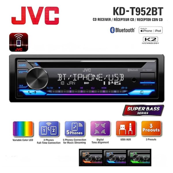 پخش خودرو JVC KD-T952BT نصب شده روی خودرو
