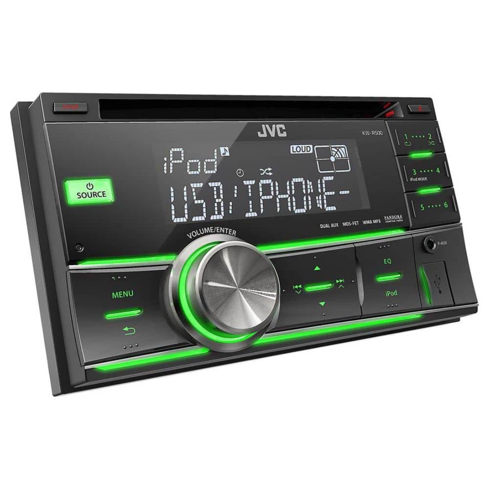 کلیدهای کنترلی پخش JVC KW-R500 پخش خودرو JVC KW-R500 نمای نزدیک دکمه های کنترل
