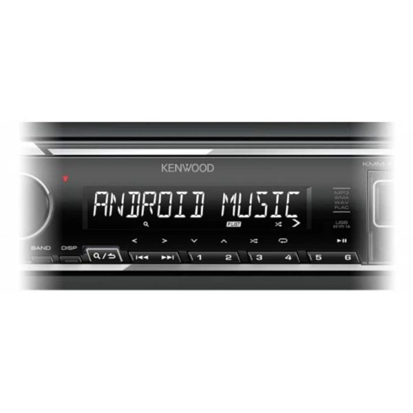 پخش خودرو Kenwood KMM-105M نمایشگر روشن در حالت پخش موسیقی