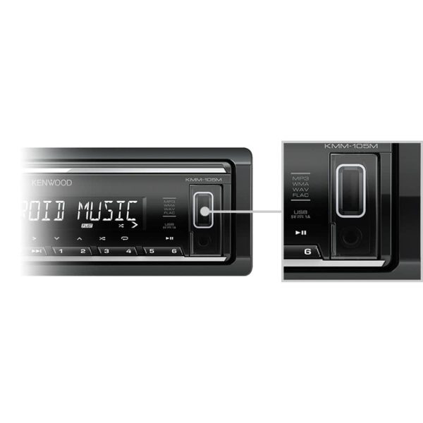 پخش خودرو Kenwood KMM-105M نمای ورودی USB جلو