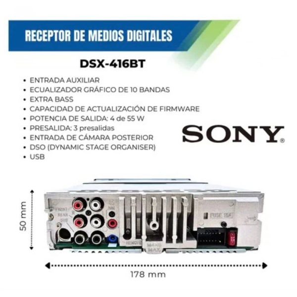 پخش خودرو SONY DSX-A416BT نمای کامل پنل جلو
