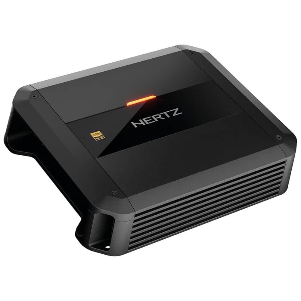 نمای زاویه‌دار آمپلی فایر HERTZ DP2.200 با هیت سینک آلومینیومی مقاوم