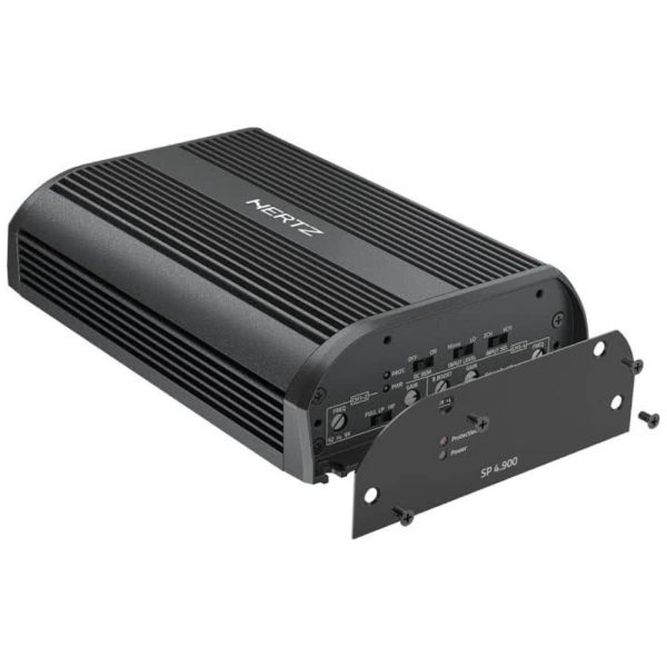 نمای زاویه‌دار آمپلی فایر HERTZ SP4.900 با بدنه آلومینیومی IP55